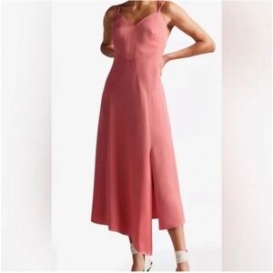 Ted Baker London Odinne Paneled Midi Slip Dress Dusky Pink Asymmetric Hem Size 5